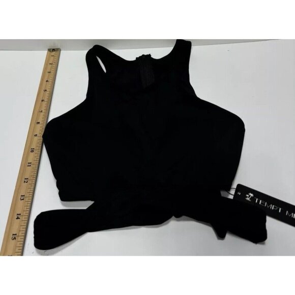 Women's Small Black Back Zipper Bathing Suit Swimwear Top with Wrap Around Strap - Picture 9 of 9